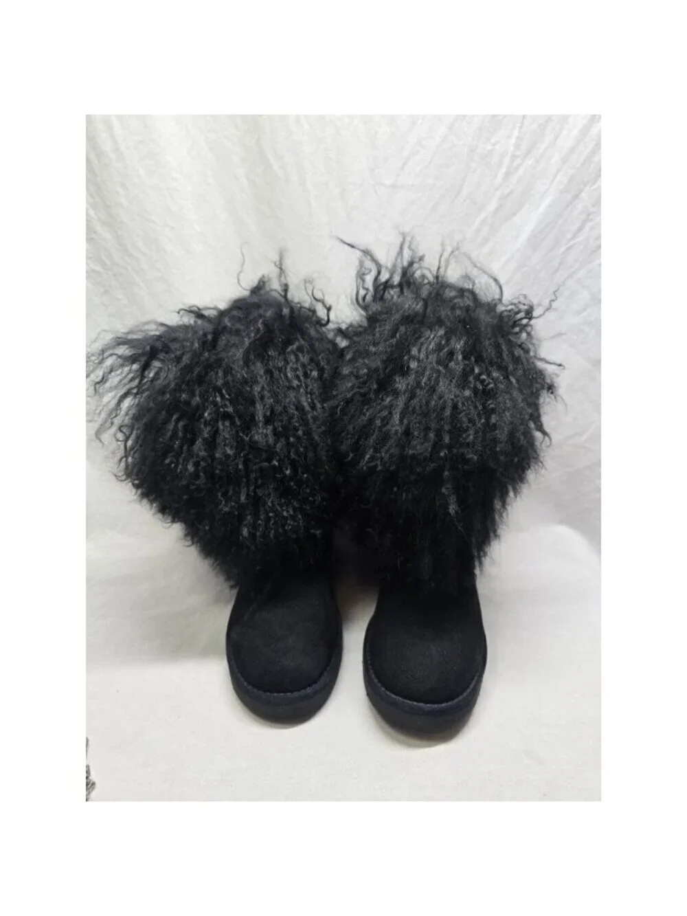 Ugg Women's Lida Boot Mongolian Sheepskin and Suede Black Size 6 US- RARE STYLE